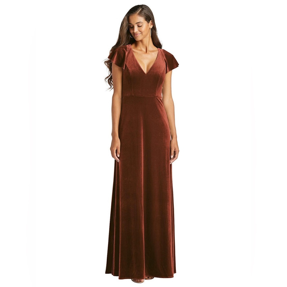 After Six 1540 Burnt Orange Auburn Velvet Maxi Dress Size 10